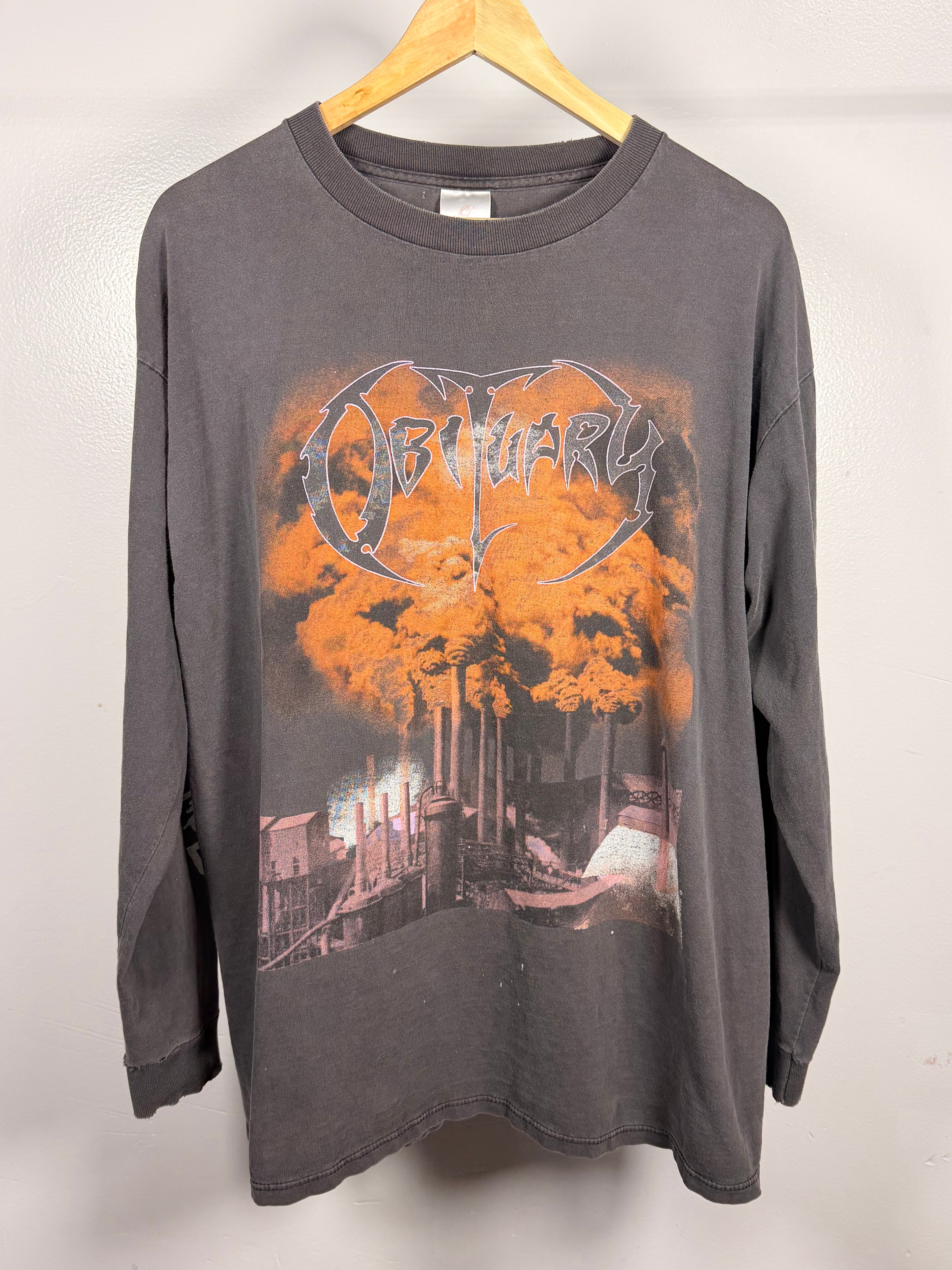 Vintage 90's Obituary World Demise Faded & Thrashed Long Sleeve